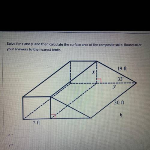 I need to solve for X ans Y and then calculate the surface area of composite solid