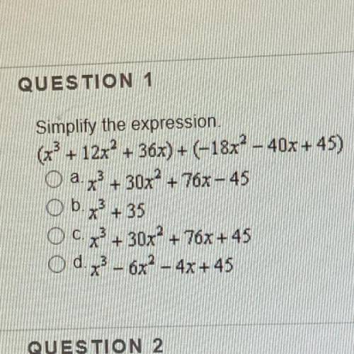 Simplify the expression
(X^3+12x^2+36x)+(-18x^2-40x+45)