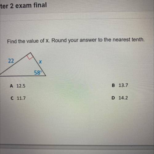 3
Find the value of x. Round your answer to the nearest tenth.
22
X
58