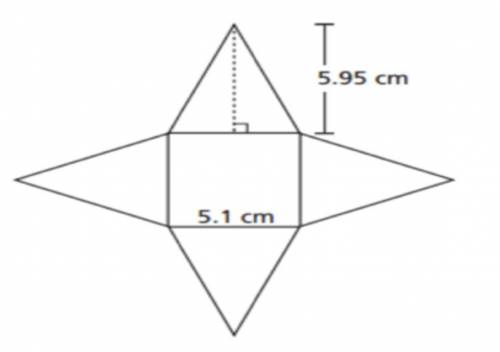 A net of a square pyramid is shown below. What is the surface area, in squared centimeters, of the
