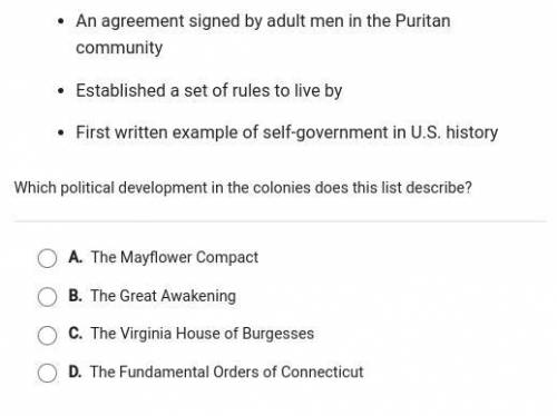 Which political development in the colonies does this list describe?

-An agreement signed by adul