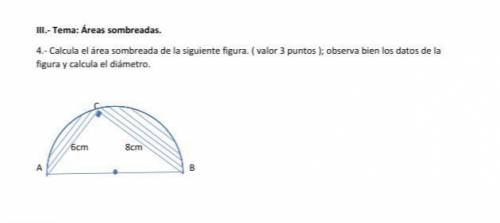 Cual es el área sombreada y cual es el diámetro?