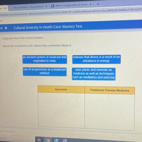 Health Care: Mastery Test

Submit Tes
Drag each tile to the correct location.
Match the treatment
