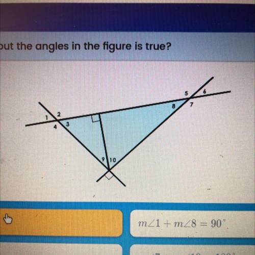 Which statement about the angles in the figure is true?

mZ3+ m25 = 180°
mZ1 + m28 = 90°
m28+ m29
