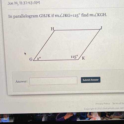 In parallelogram GHJK if mJKG=115° find m&KGH.