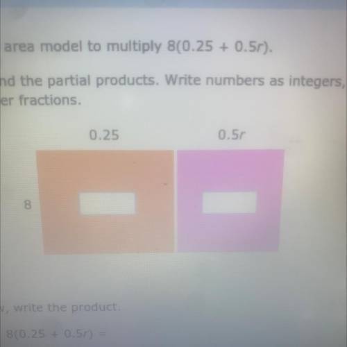 Use the area model to multiply 8(0.25+0.5r)