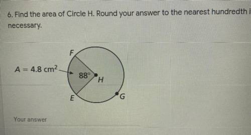 Find the area of circle H