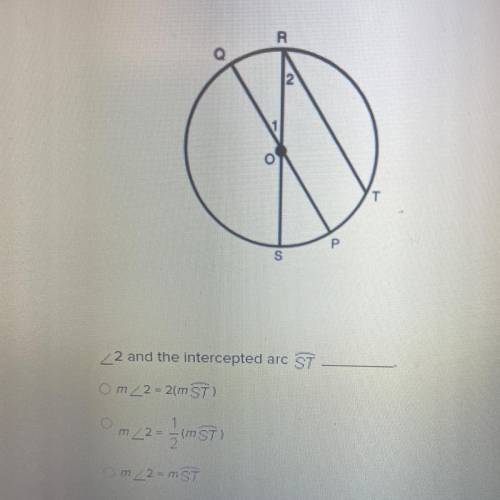 Choose an equation for the relationship between the measures of the angles and arcs.

< 2 and t