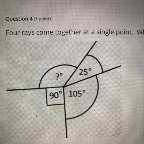 Four rays come together at a single point. What is the value of the missing angle?