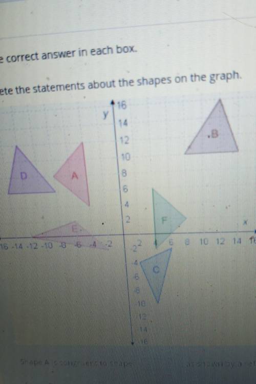 Complete the statements about the shapes on the graph.

Shape A is congruent to shape , as shown b