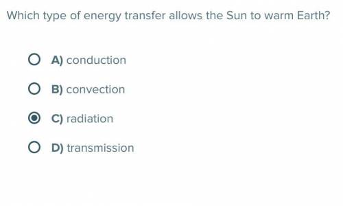 Which type of energy transfer allows the Sun to warm Earth?