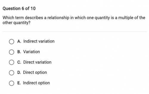 Which term best describes a relationship in which is a multiple of the other quantity?

*pls help*