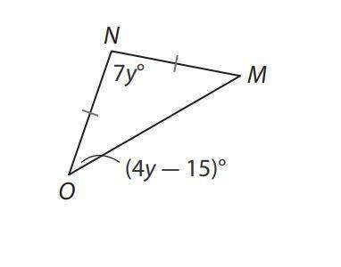 Find the measure of angle N in the triangle . first find the value of y and then plug it in. please