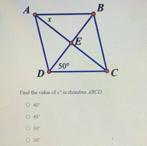 Find the value of x° in rhombus ABCD.