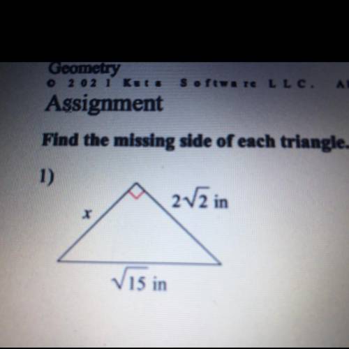 Find the missing length in the triangle and leave the answer in simplest radical form