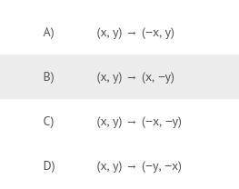 What algebraic rule describes the transformation?

A. (x, y) ------> (-x, y)
B. (x, y) ------&