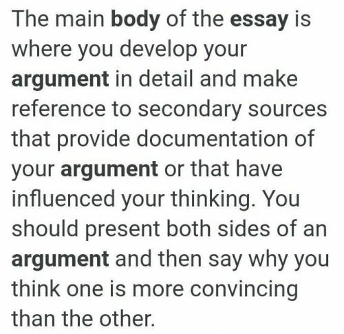 What part of the body of the essay shows the argument of the writer