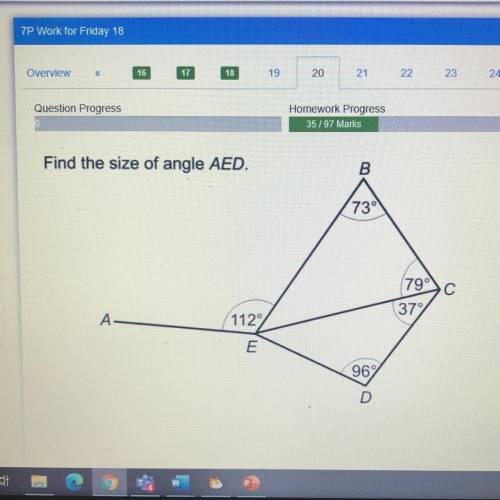 Find the size of angle AED.