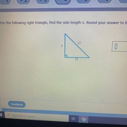 For the following right triangle find the side length x round your answer to the nearest hundredth