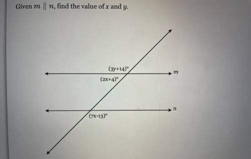 Give m || n, find the value of x and y