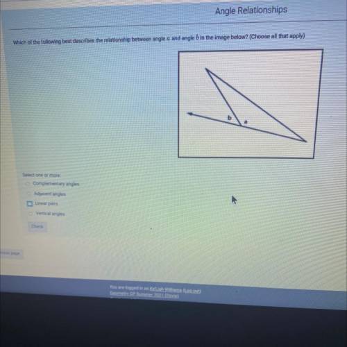 Which of the following best describes the relationship between Angle a and angle b in the image bel