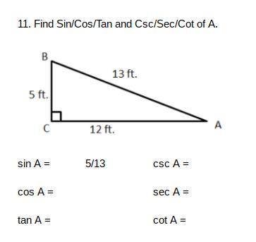 Find Sin/Cos/Tan and Csc/Sec/Cot of A.