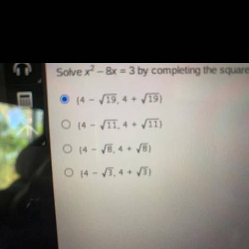 Solve x2-8x=3 by completing the square. Which is the solution set of the equation?