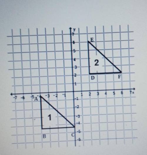 1. Describe the series of transformations that occur from triangle 1 to triangle 2 in the image abo