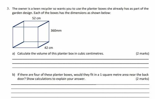 Calculate the volume of this planter box in cubic centimeters.

If there are four of these planter