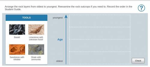Arrange the rock layers from oldest to youngest. Reexamine the rock outcrops if you need to. Record