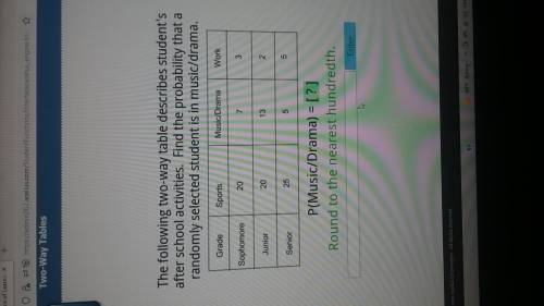 The following two way table describes students after school activities find the probability that a