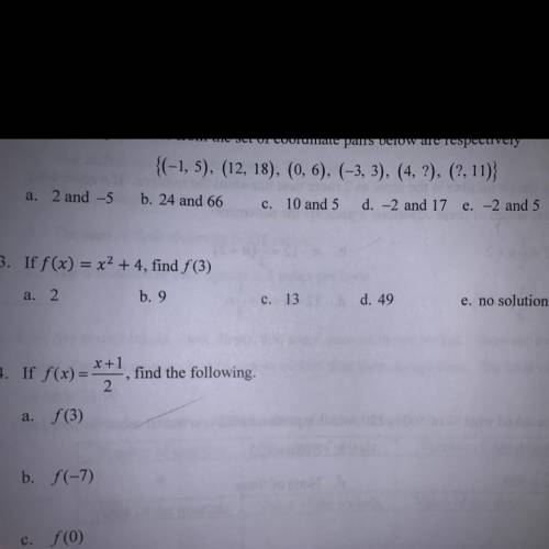 If f(x) = x2 + 4, find f(3)