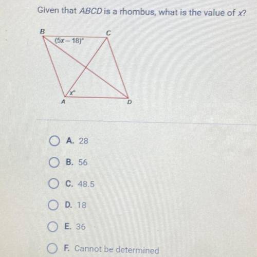 Given that ABCD is a rhombus, what is the value of X?