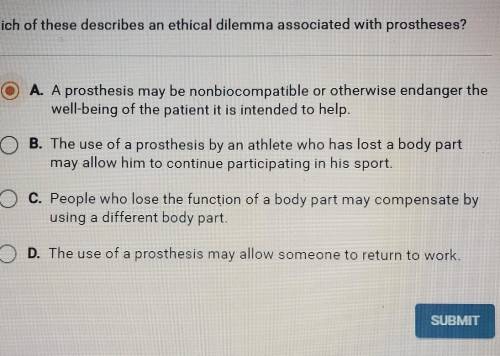 Which of these describes an ethical dilemma associated with prostheses? (answers in picture)​