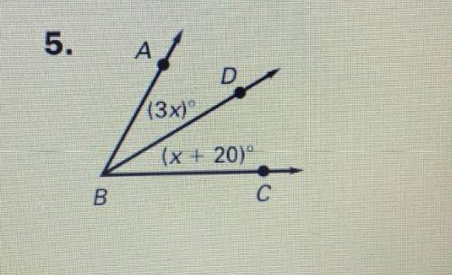 BD is the angle bisector of ABC. Find m ABC and m DBC. (Picture attached!) Thank you!!!