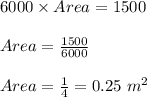 6000 \times Area = 1500\\\\Area = \frac{1500}{6000} \\\\Area = \frac{1}{4} = 0.25 \ m^2