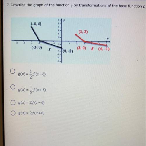 PLEASE HELP ASAP!!! *WILL MARK BRAINLIST*

Question: Describe the graph of the function g by trans