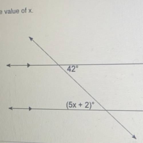 Find the value of x.
42°
(5x + 2)