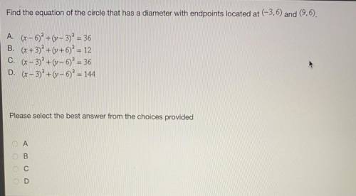 Find the equation of the circle that has a diameter with endpoints located at (-3,6) and (9,6).