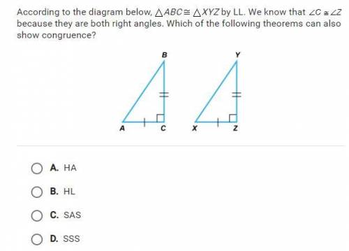 According to the diagram below ABC is equivalent to XYZ by LL. we know that angle C and angle Z are