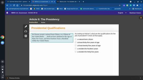 According to Article II, what are the qualifications for the job of president? Check all that apply