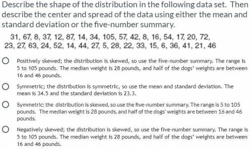 Describe the shape of the distribution in the following data set. Then describe the center and spre