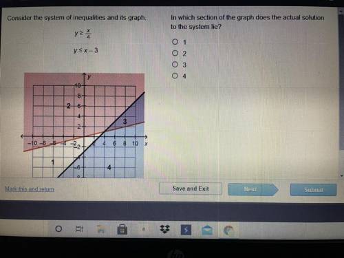 Consider the system of inequalities and its graph.

In which section of the graph does the actual