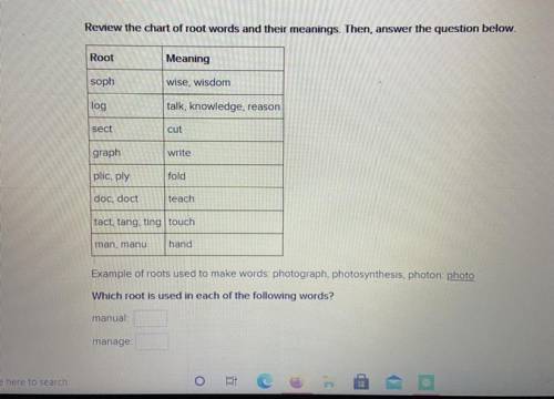 Review the chart of root words and their meanings. Then, answer the question below.

Root
Meaning