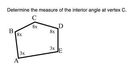 Determine the measure of the interior angle at vertex C.