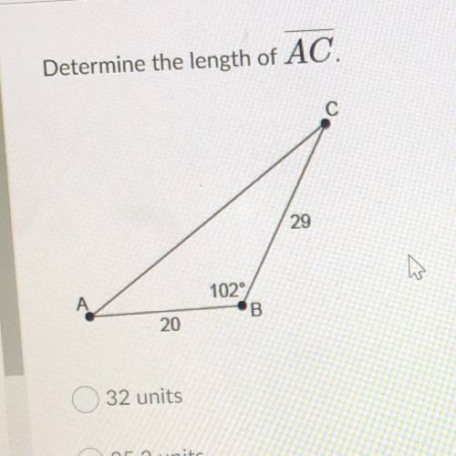 Determine the length of AC.
32 units
35.2 units
38.5 units
10.3 units