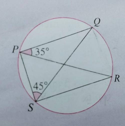 The diagram on the right shows a circle.given that the length of arcs RS=2QR , angle QPR=35° and an