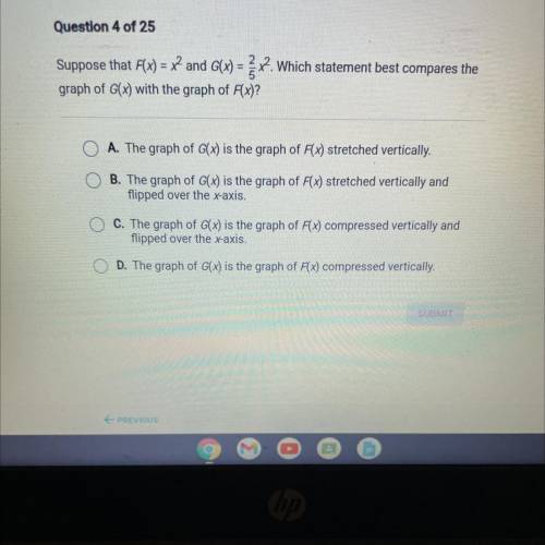 Which statement best compares the graph of G(x) with no he graph of F(x)