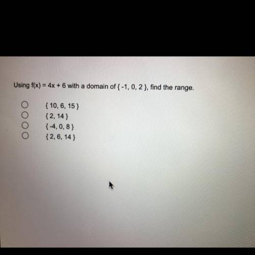 Using f(x) = 4x + 6 with a domain of {-1, 0, 2 }, find the range.