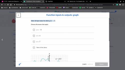 Select all input values for which g(x)=2g(x)=2 (khan academy)